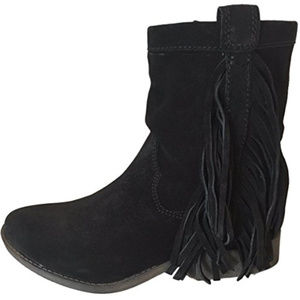 NEW! LEATHER Fringe Cowboy Ankle Boots, Black